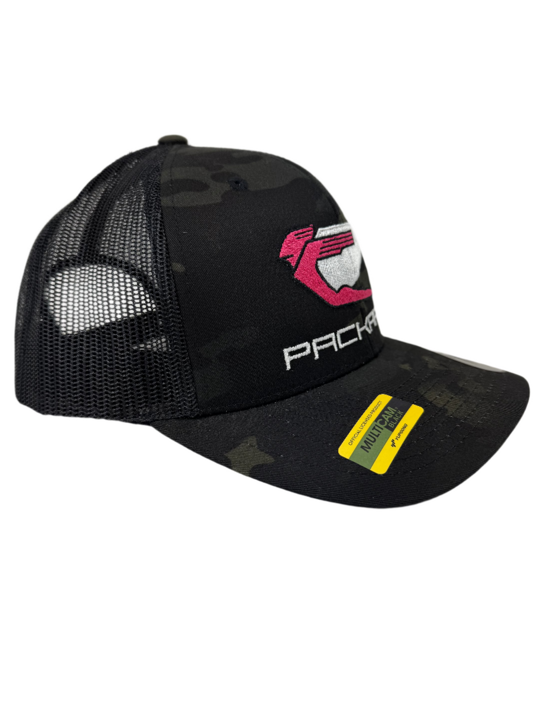 Gorra Trucker Bordada Ala Curva Logo Rosa